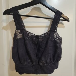 Urban Outfitters Black Lace Button-Up Crop Top